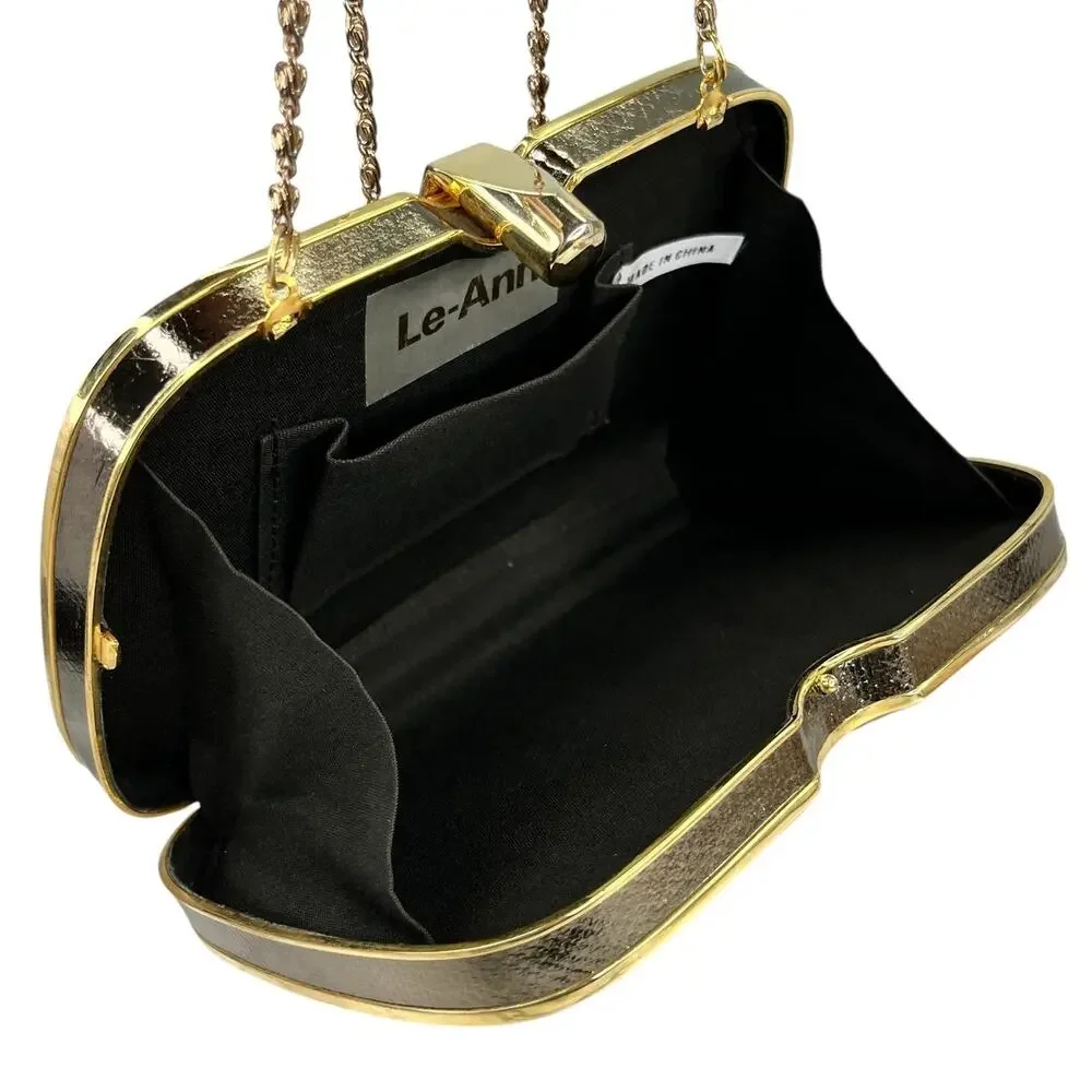 Le-Ann Gold Purse Clutch Crossbody Chain 7